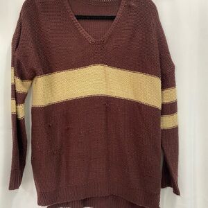 Cozy Brown and Cream V-Neck Sweater